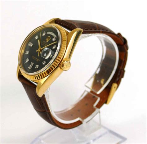 rolex day date black dial leather strap|rolex bracelets.